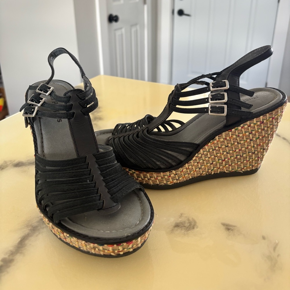 Hush Puppies Black Woven Wedge Sandals